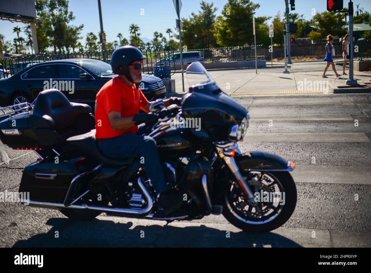 Harley Davidson rider in Las Vegas Stock Photo