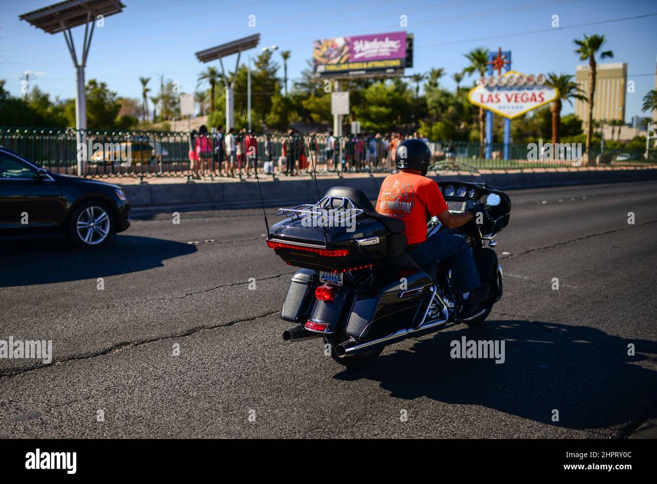 Harley Davidson rider in Las Vegas Stock Photo