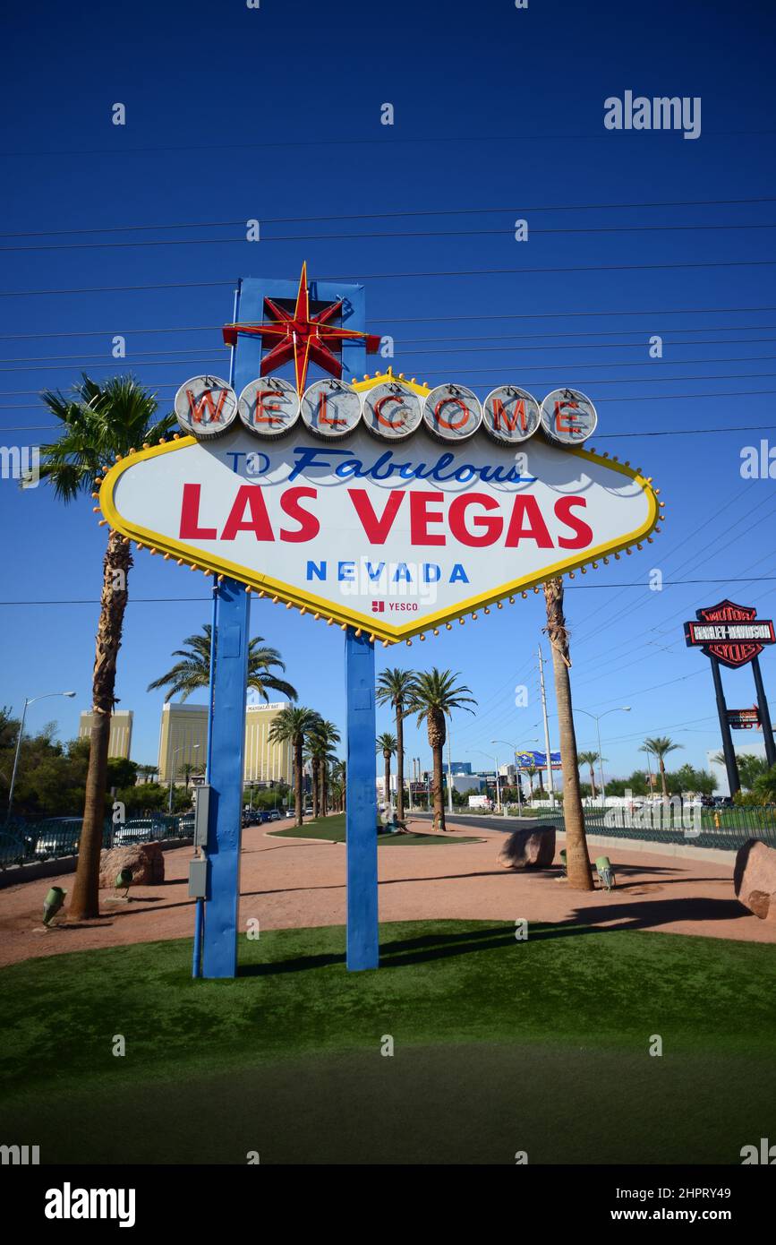 The Welcome to Fabulous Las Vegas sign is a Las Vegas landmark funded in May 1959 and erected soon after by Western Neon. Stock Photo