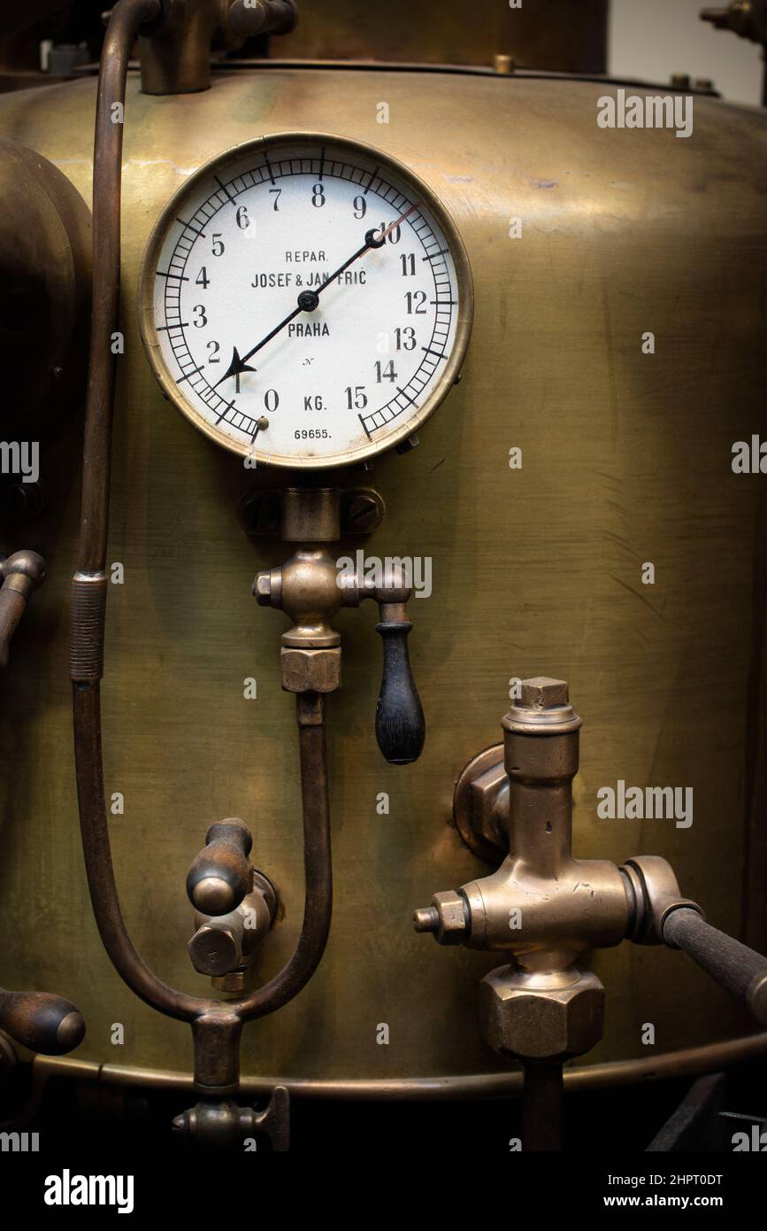 Measuring analog indicators - steampunk retro style equipment Stock Photo