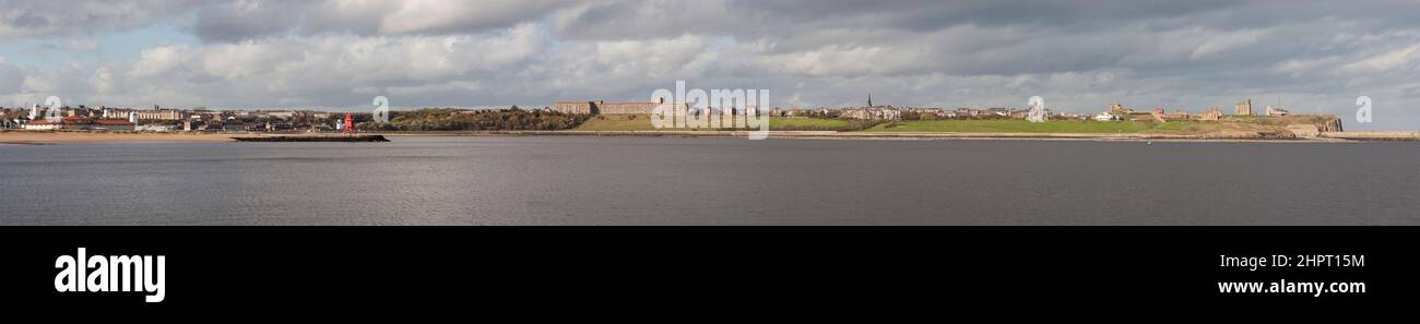 A panoramic view of the river Tyne estuary looking north from South Shields, north east England, UK Stock Photo