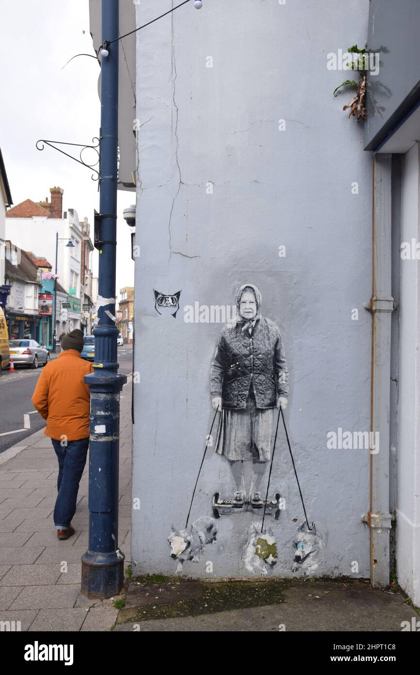 Street grafitti by artist Catman, Whitstable, Kent UK Feb 2022 Stock