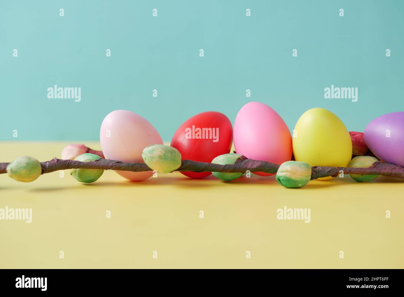 easter concept with multi color egg on color background. Stock Photo