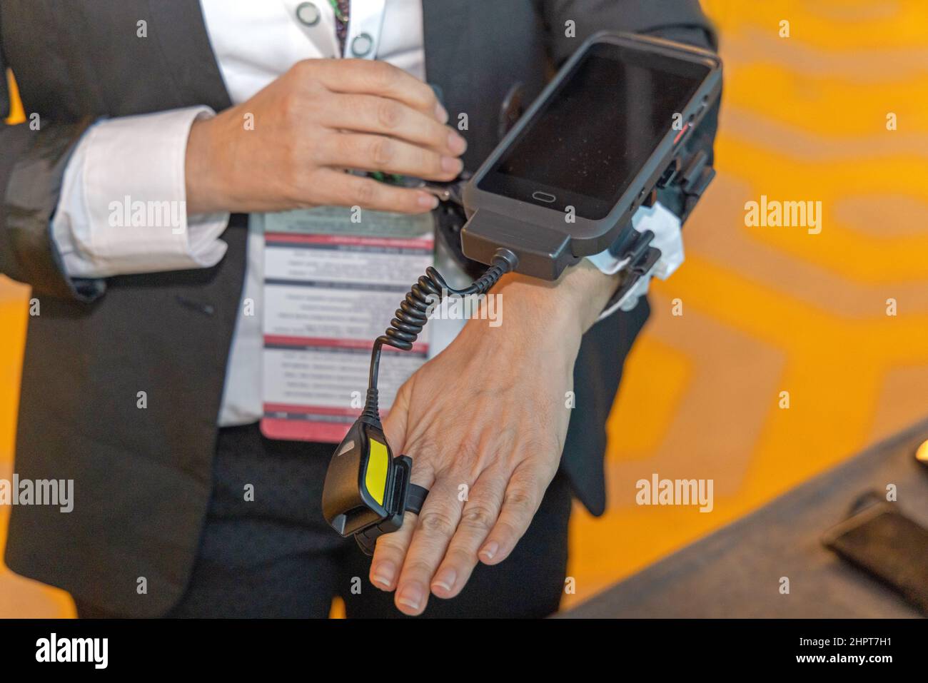 Portable Smart Computer With Ring Barcode Scanner Business Stock Photo Alamy