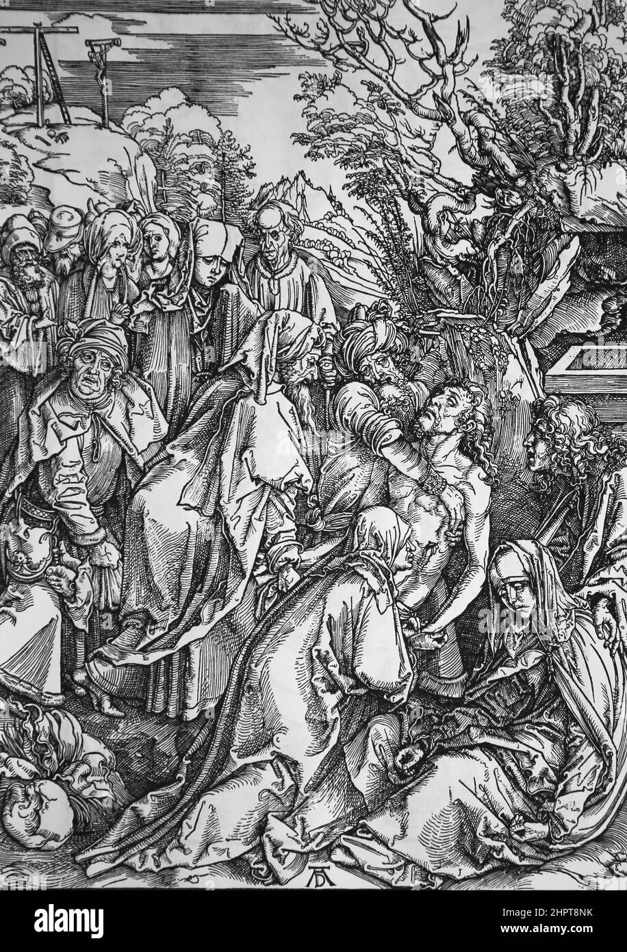 The Great Passion. The Entombment, 1497-1500 by German engraver Albrecht  Durer (1471-1528). Stock Photo