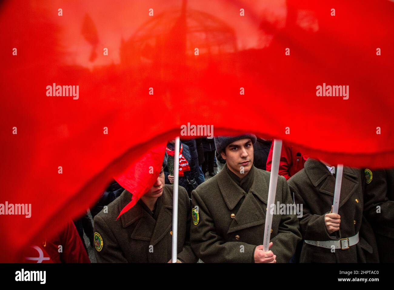 Moscow, Russia. 23rd of February, 2022 People take part in a rally held ...