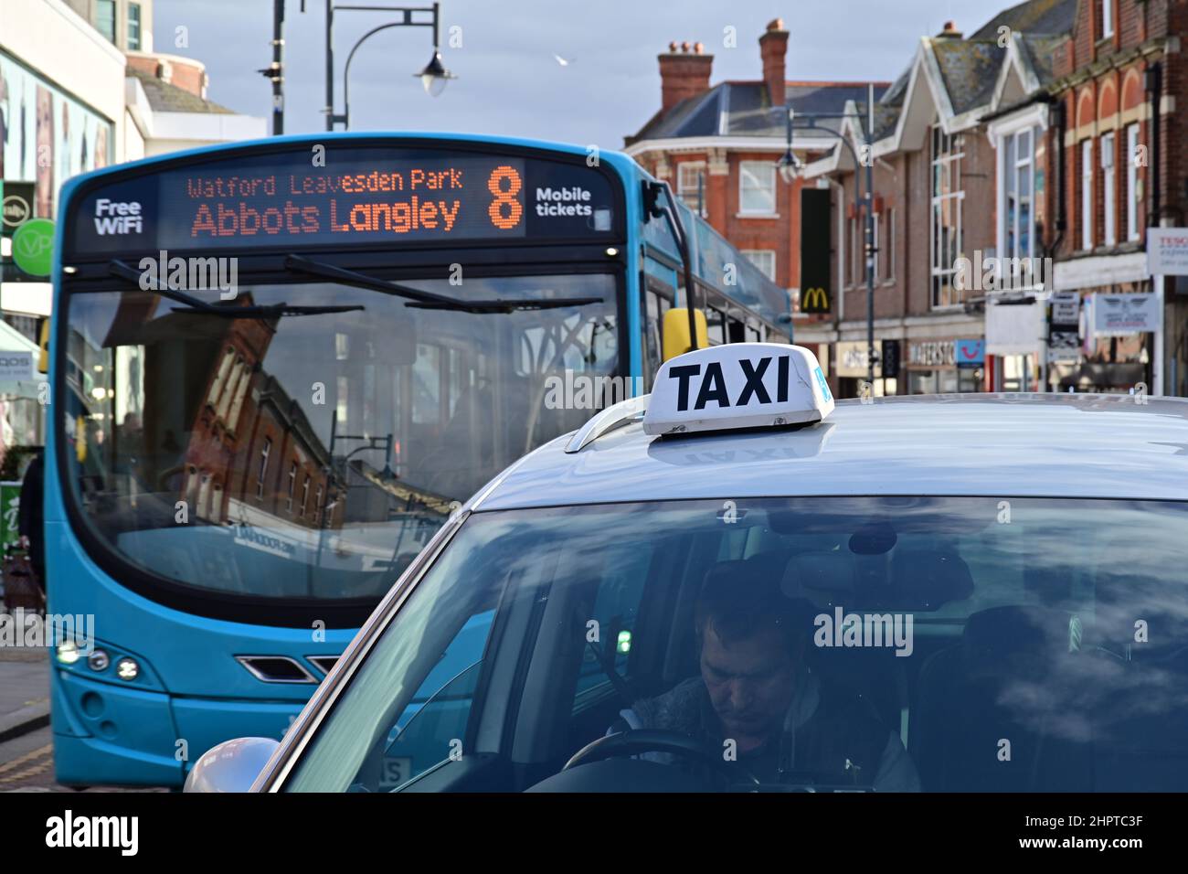 Travel Bus and Taxi Public Transport Stock Photo - Alamy