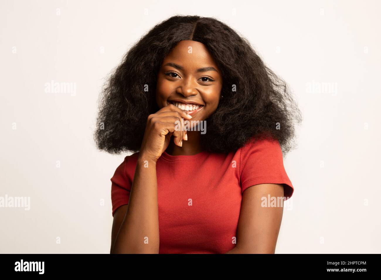 Cute Young Smiling African American Woman Posing Over White Background ...