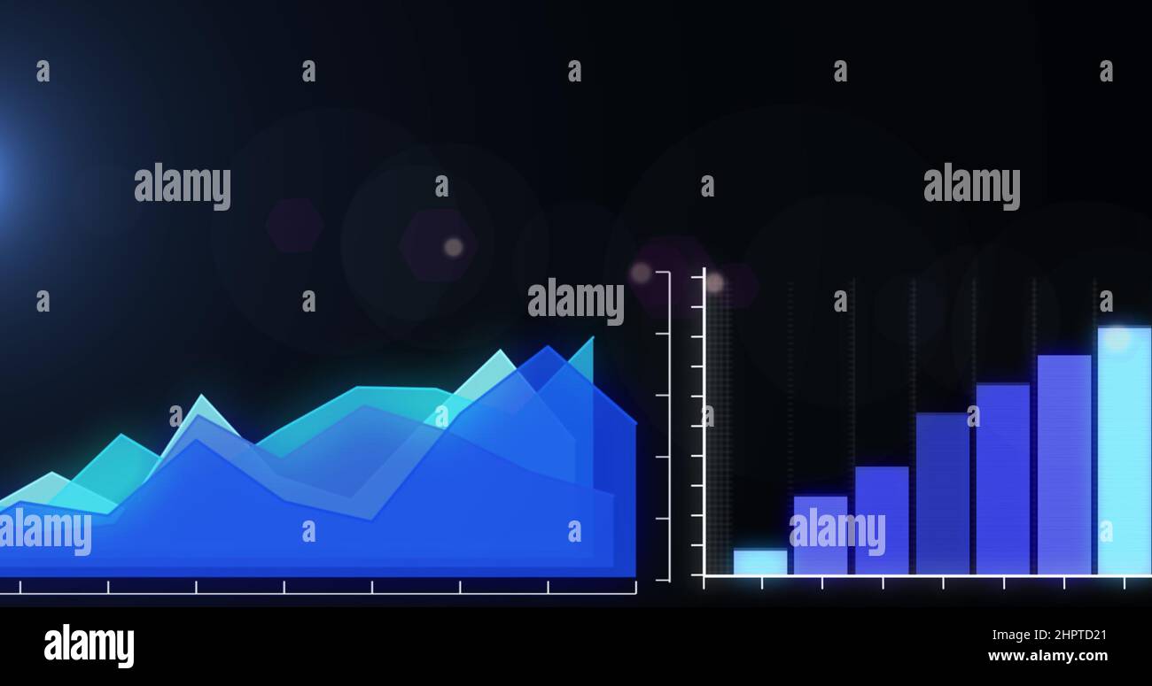 Image of digital interface and data processing over dark background ...