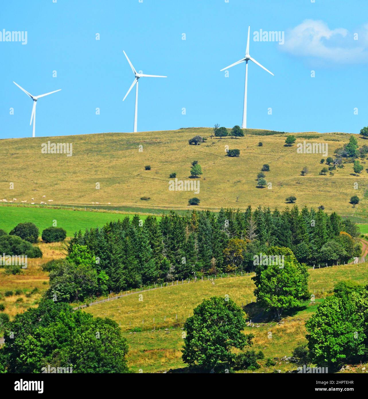 wind turbins, Cezallier mountain, Auvergne-Rhone-Alpes, Massif-Central, France Stock Photo