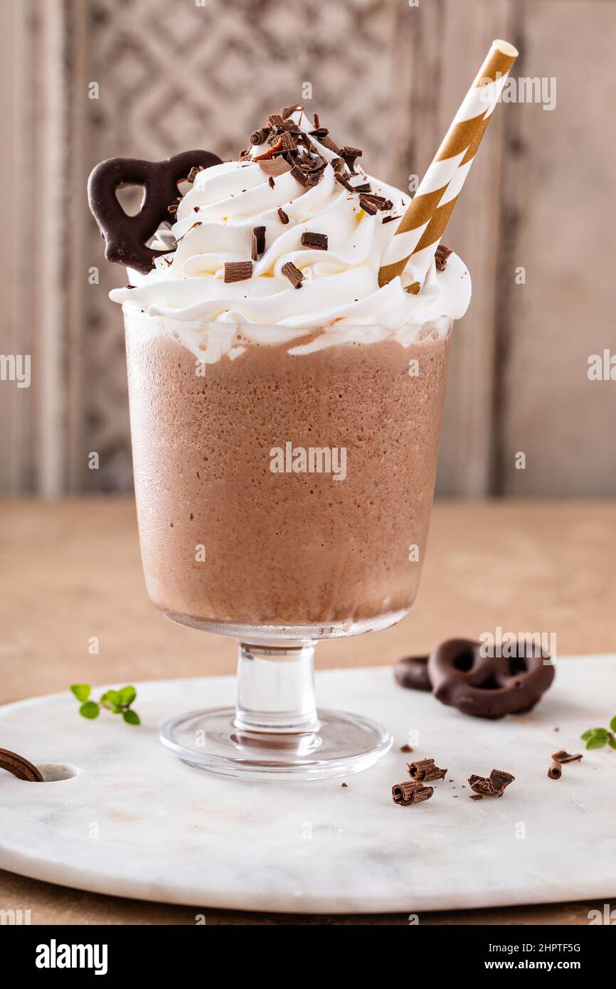 Iced chocolate coffee frappe with whipped cream Stock Photo Alamy