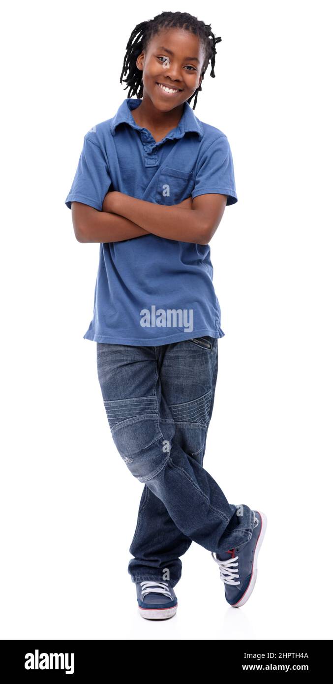 Childhood confidence. An African-American boy standing with his arms folded. Stock Photo