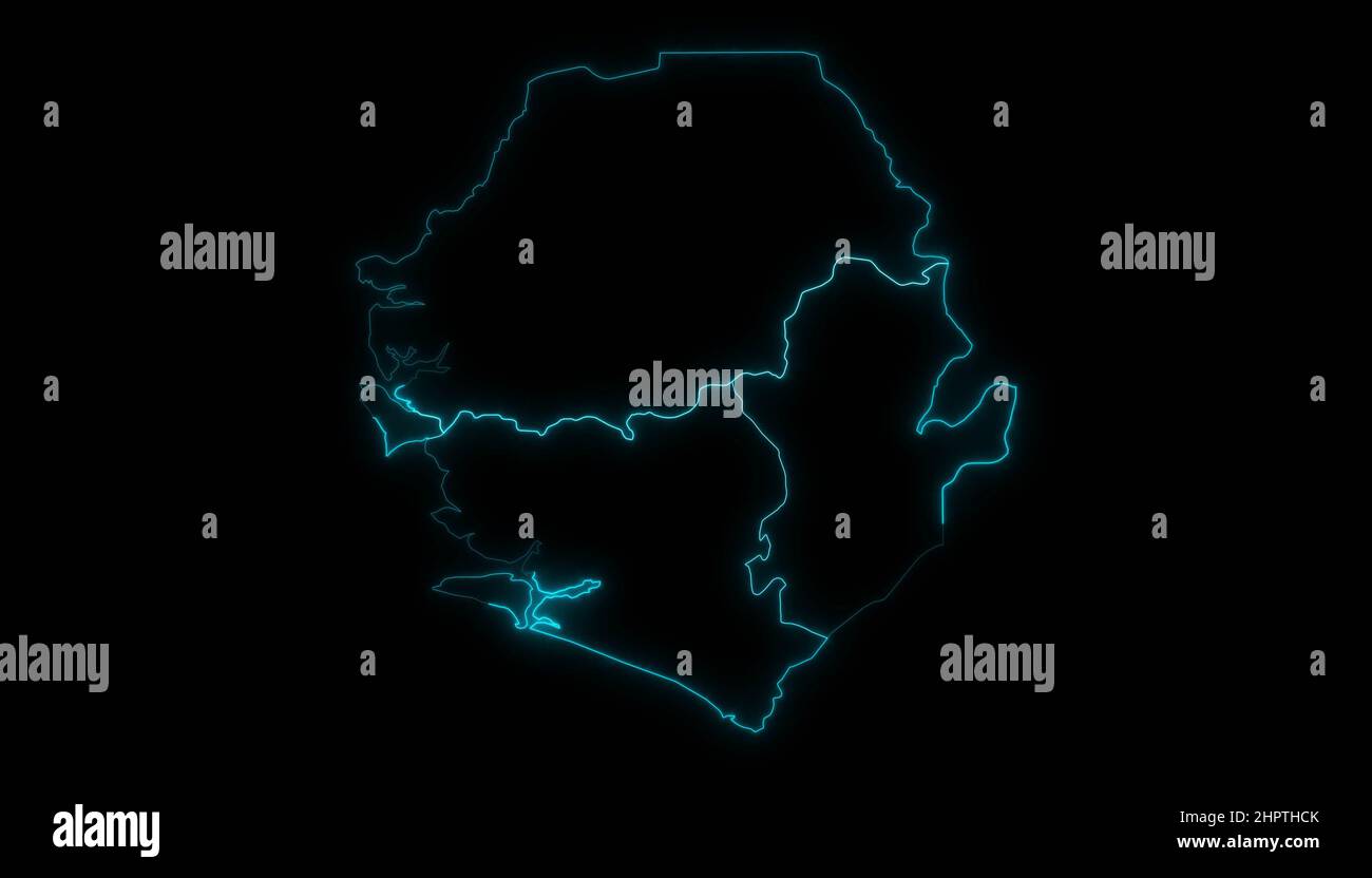 Abstract map outline of Sierra Leone with Provinces glowing outline in ...