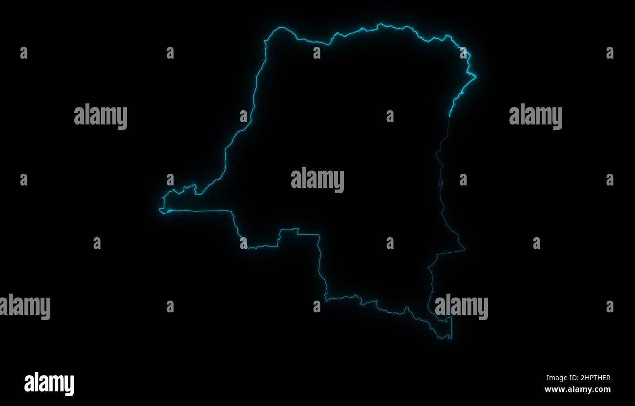 Abstract map outline of Democratic Republic of the Congo glowing ...