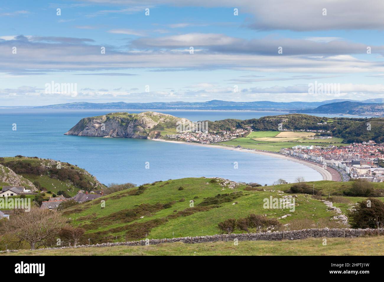 Views looking down on to Llandudno's North Shore Beach and Little Orme Stock Photo