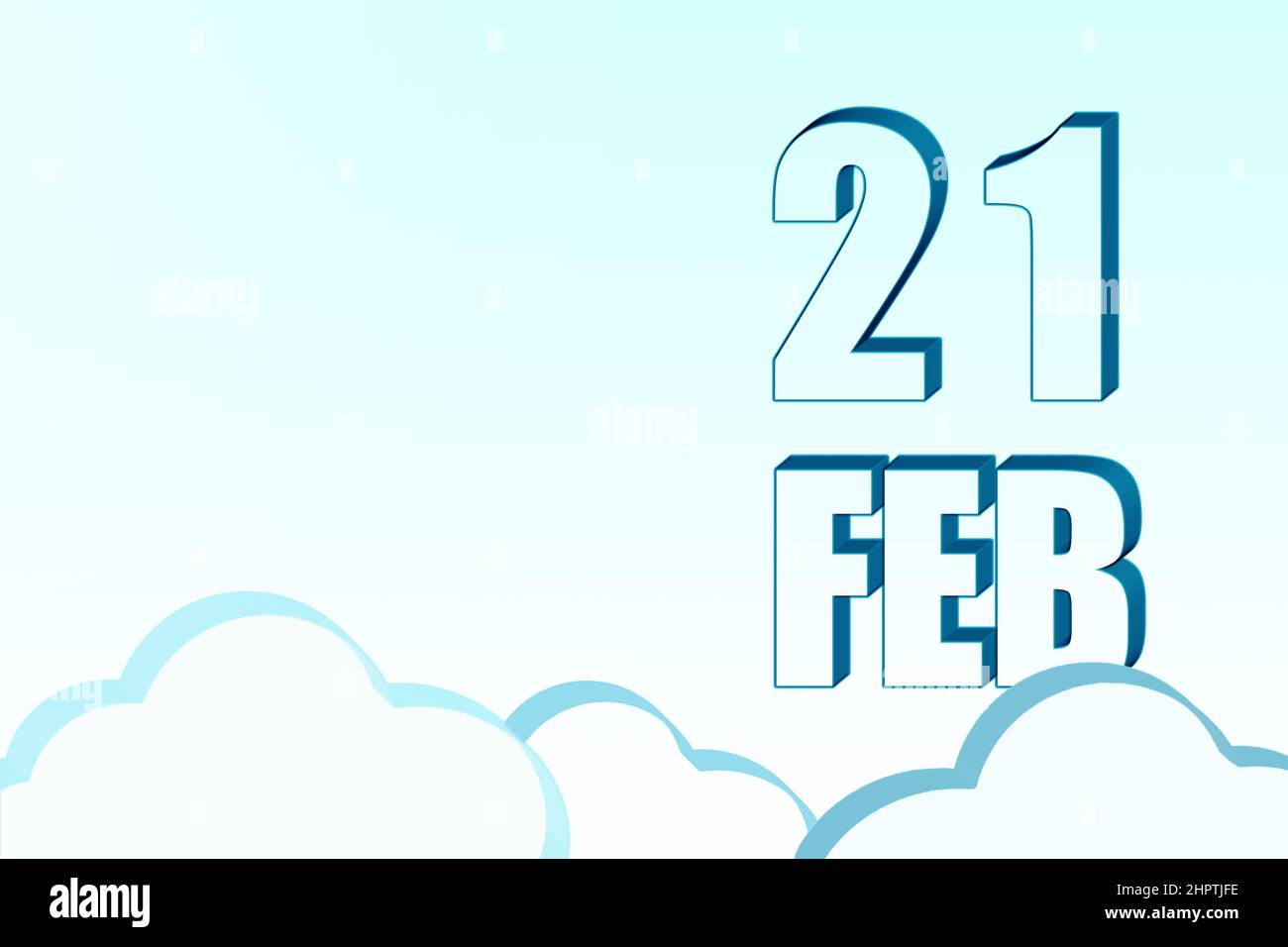 21st day of February. 3d calendar with the date of 21 February on blue ...