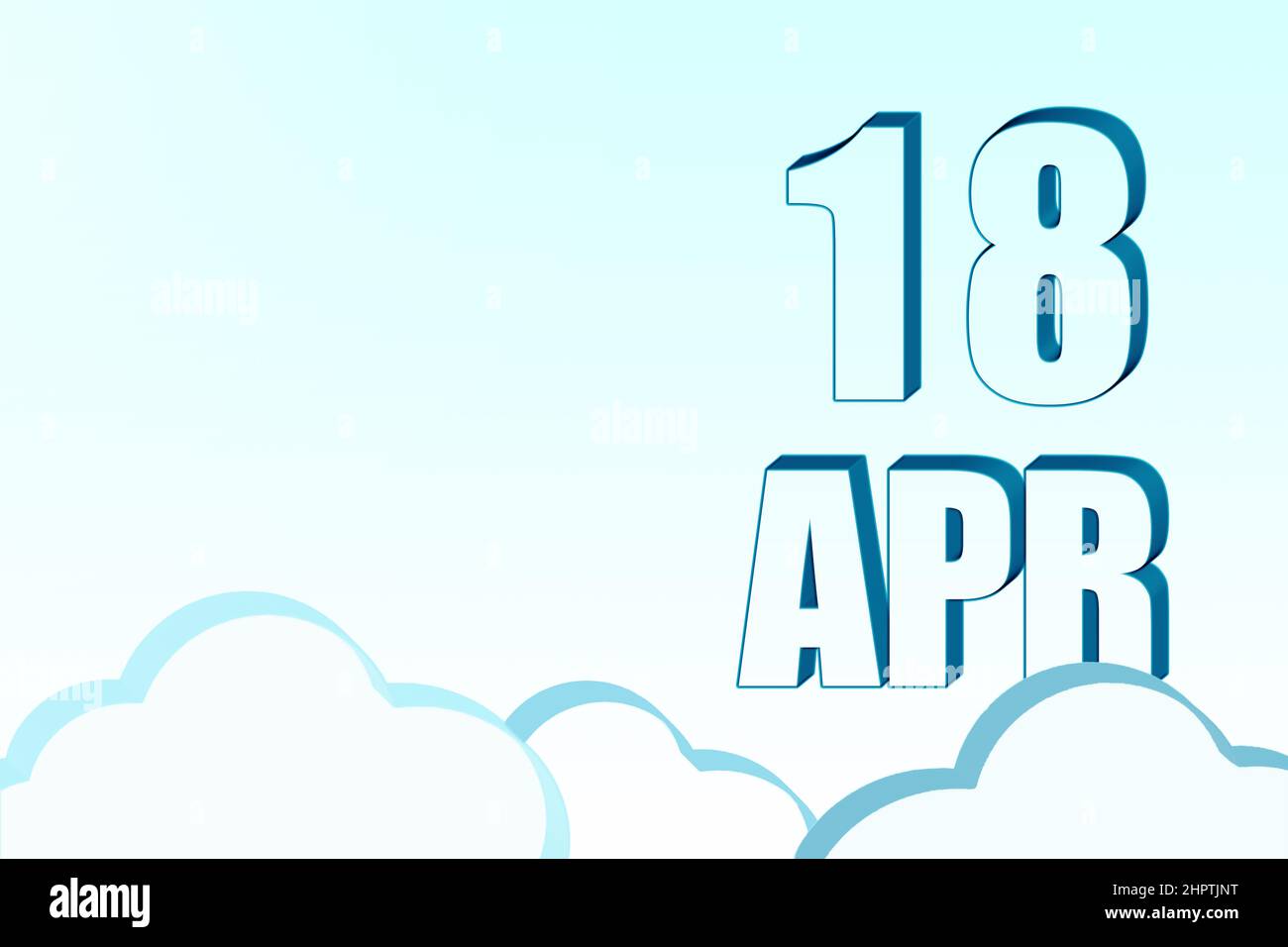 18th day of April. 3d calendar with the date of 18 April on blue sky