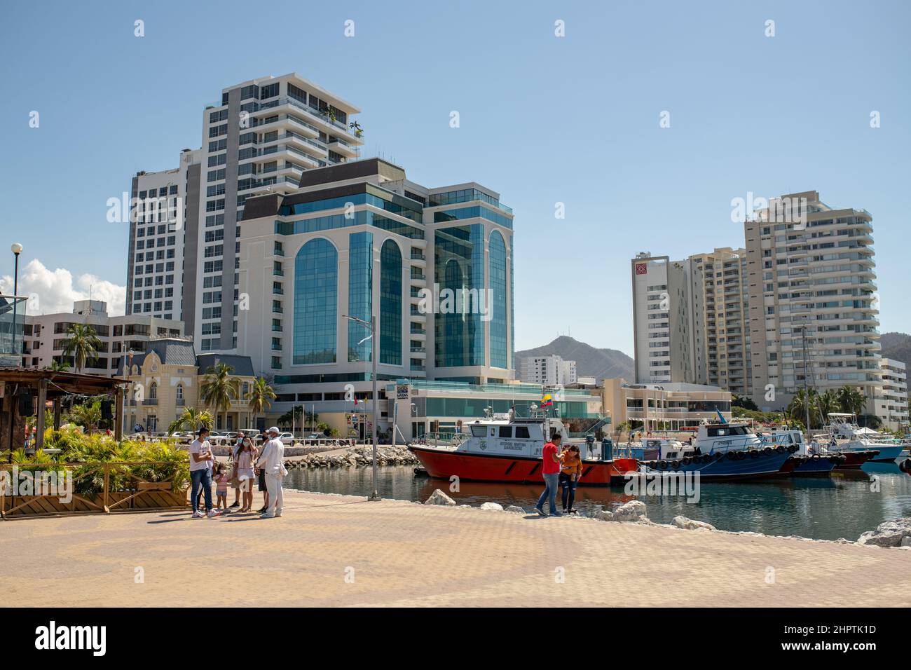 Apartment complexes along the coast of Santa Marta in Colombia Stock