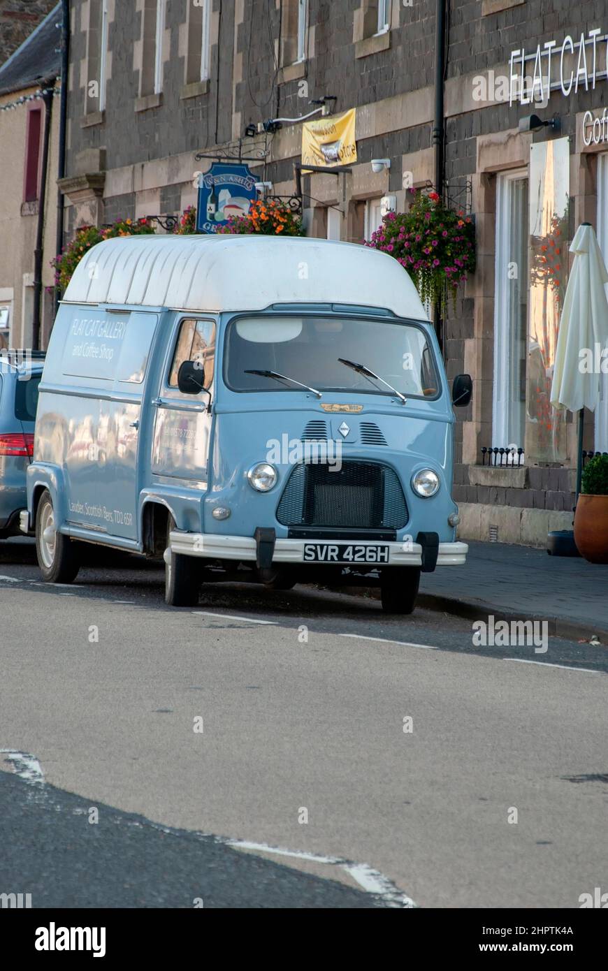 1969 Model Light Blue French Renault Estafette 1000 Commercial Vehicle Market Place Lauder Scottish Borders Scotland United Kingdom front right offsid Stock Photo