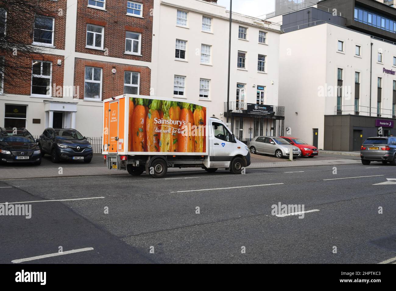 Sainsburys home delivery van driving on road in Southampton UK Stock