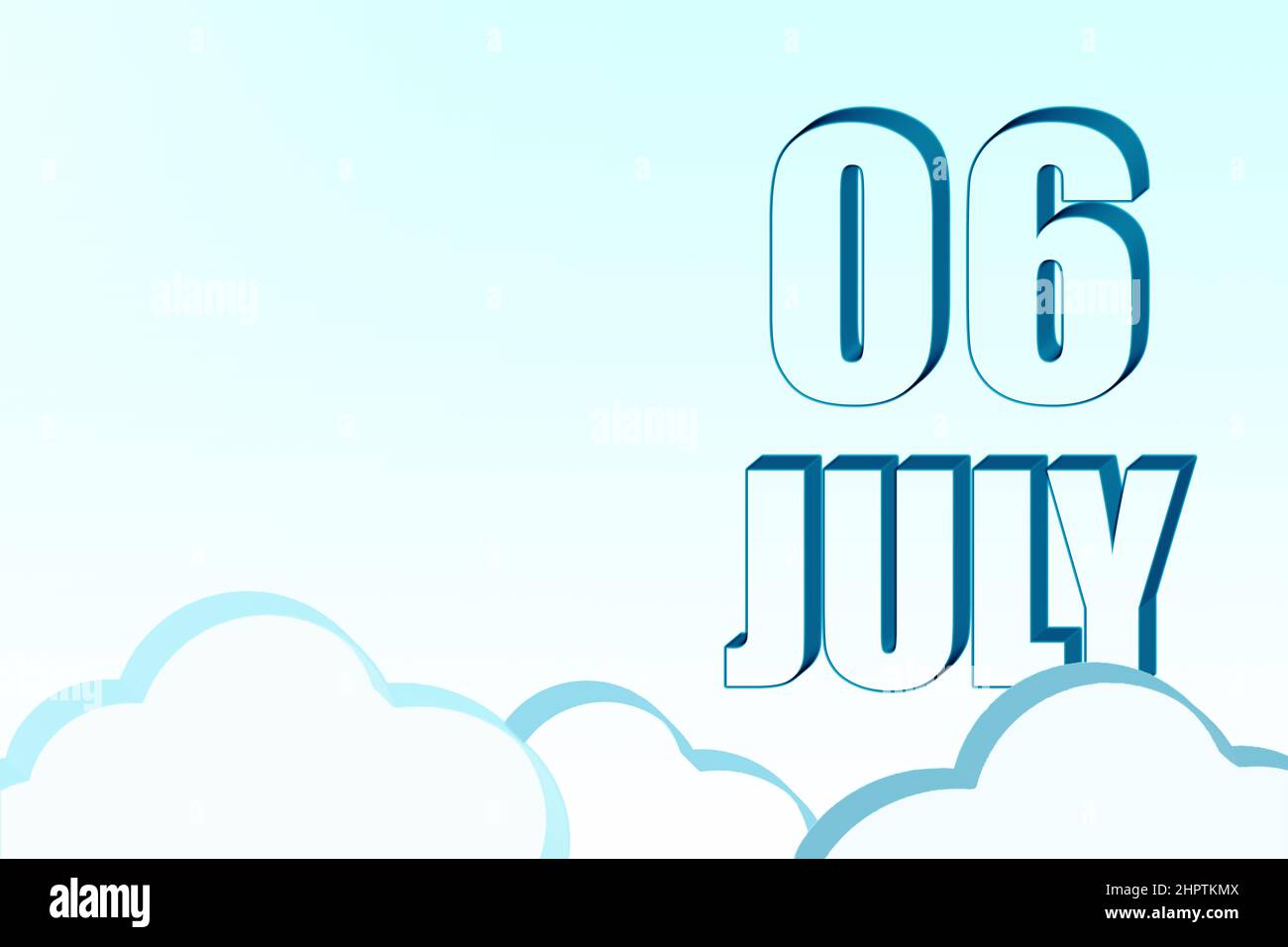 July 6 Week 6th day ofJuly. 3d calendar with the date of 6July on blue sky with ...
