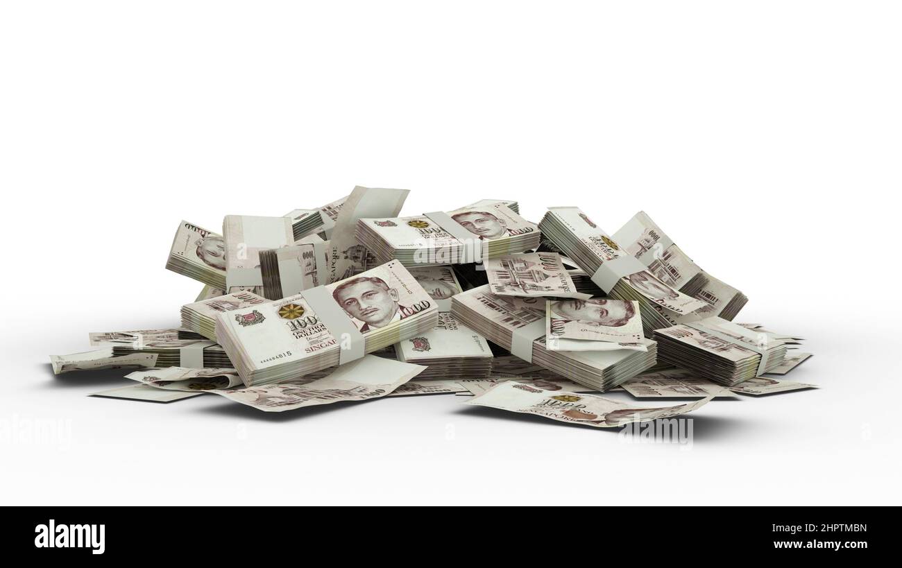 3D Stack of 1000 Singapore dollar notes isolated on white background. Stock Photo