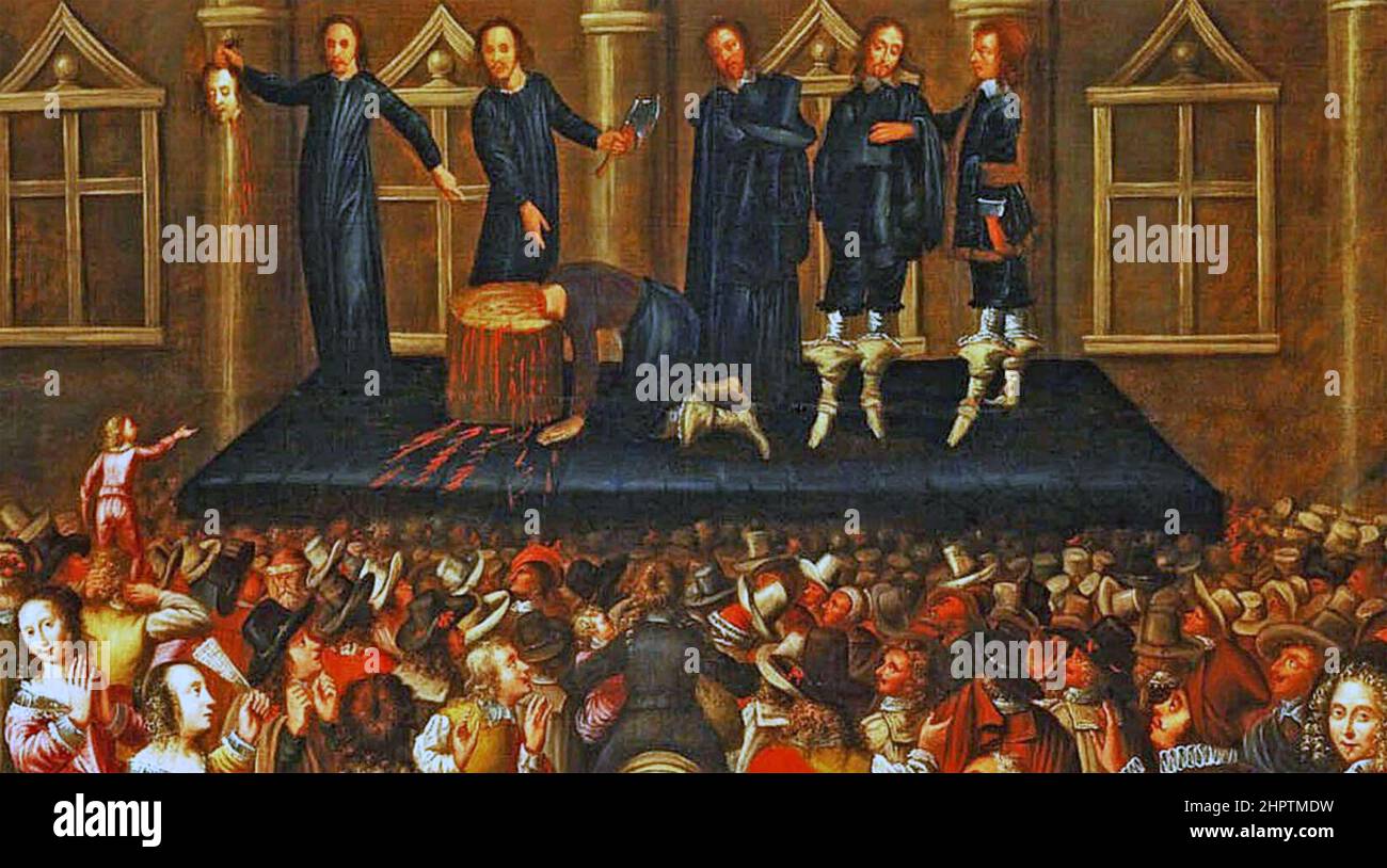 EXECUTION OF CHARLES I outside the Banqueting House in Whitehall, in 20 January 1649 Stock Photo