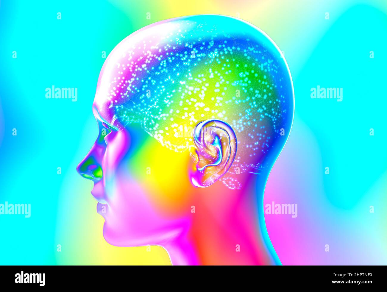 Neurology, philosophy: connections, the development of thought and reflection, the infinite possibilities of the brain and mind. Human anatomy Stock Photo