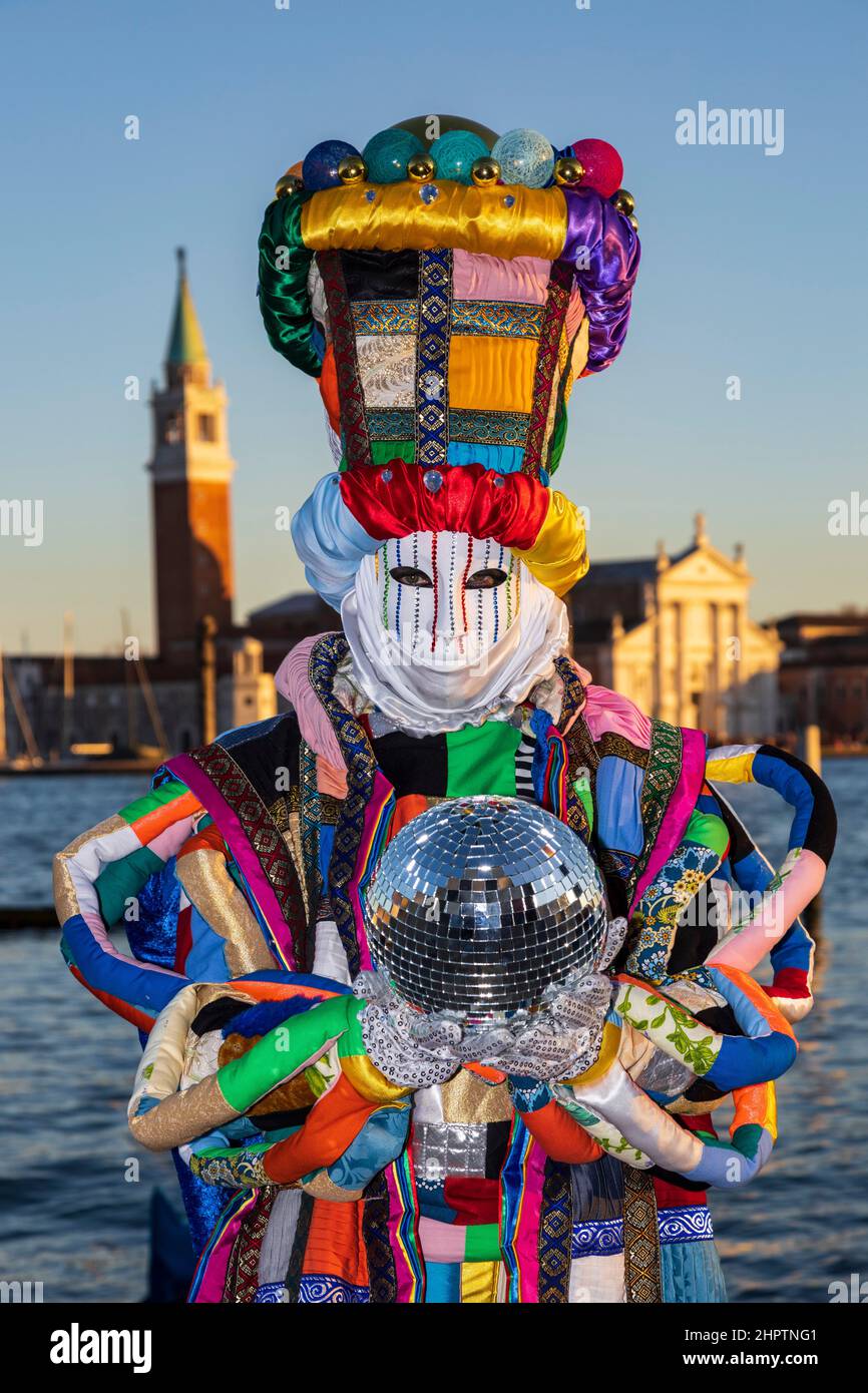 Venice, Italy. 23 February 2022. Carnival in Venice in the early evening. sunshine Stock Photo