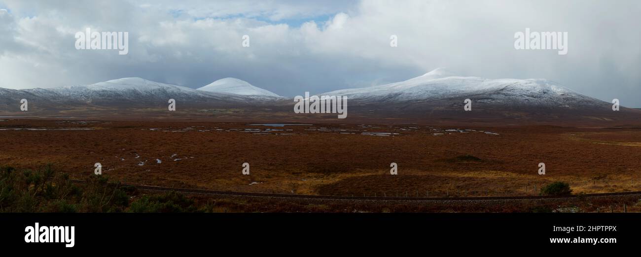 Blanket bog in Flow Country with Sutherland mountains behind, Scotland Stock Photo