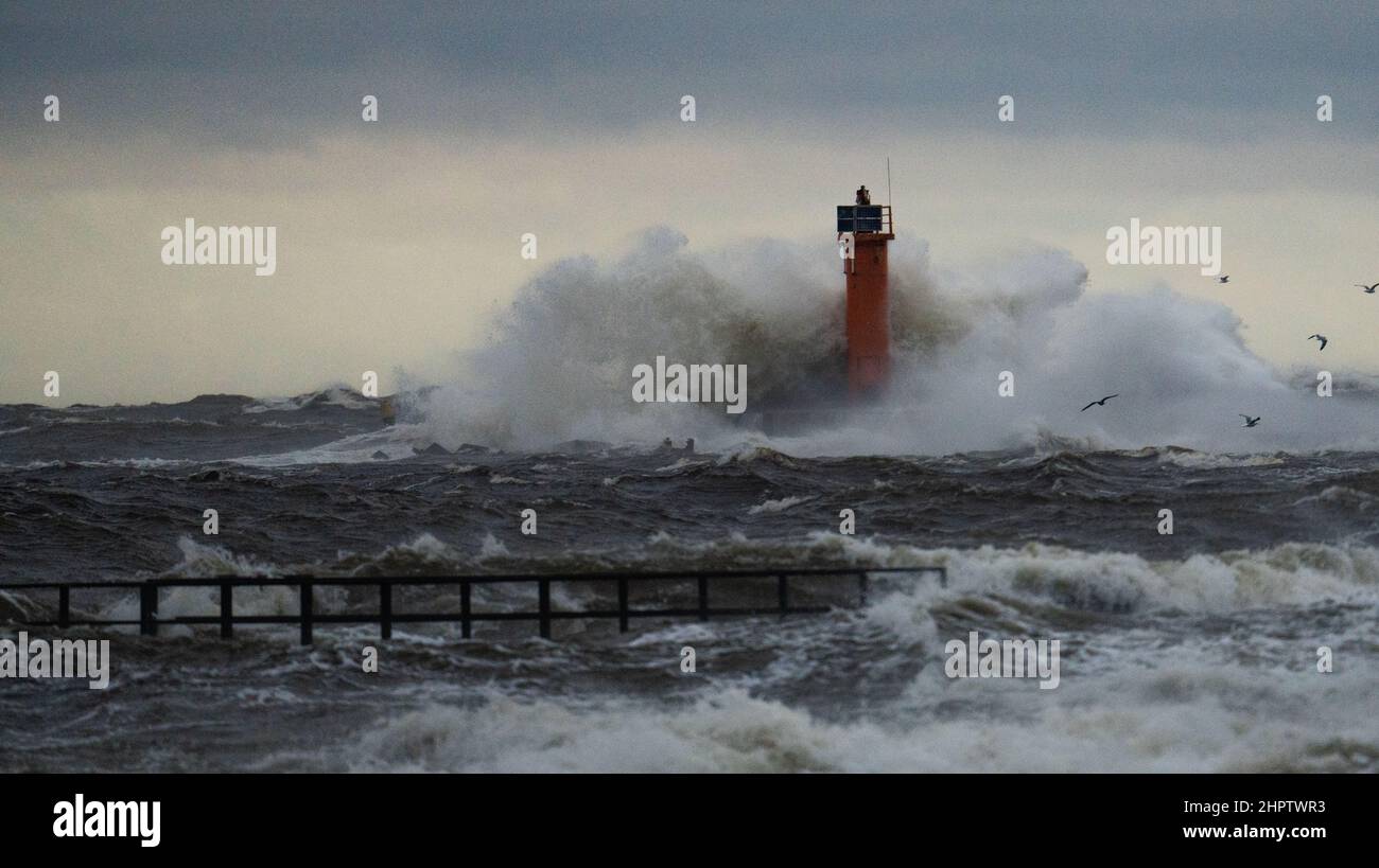 Big storm near a lighthouse Stock Photo