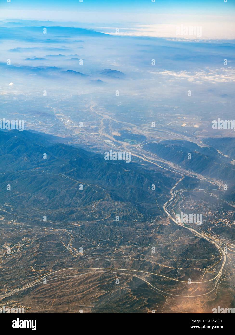 Aerial view of San Bernardino Mountains, view from window seat in an