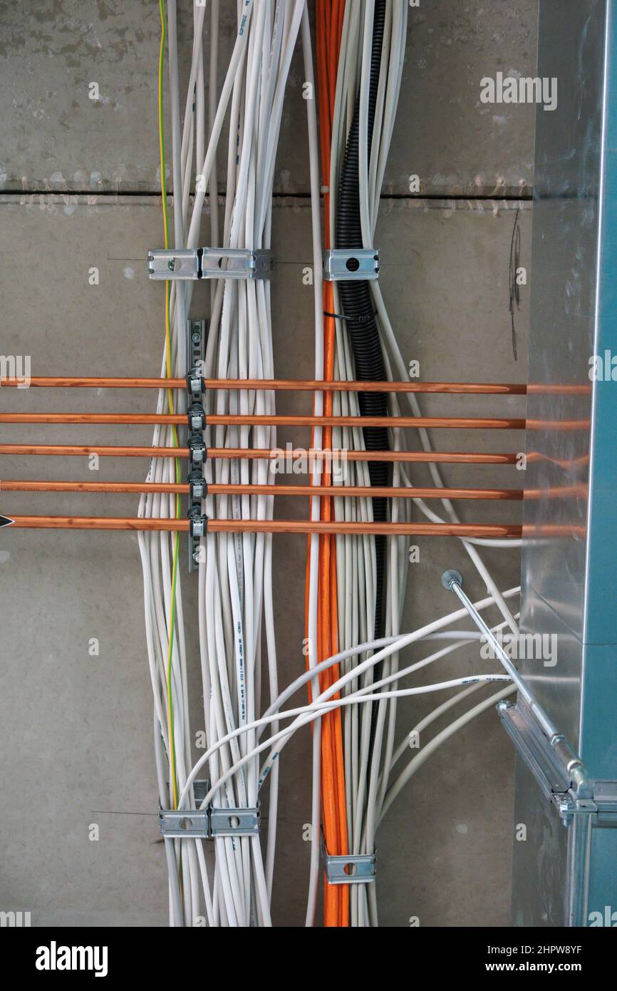 Cables and pipes run along the ceiling of a new operating theater ...