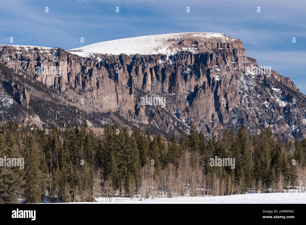 Bristol Head is within the Rio Grande National Forest.  Dynamic eroded pinnacles in this geological diverse area near Creede Colorado. Stock Photo