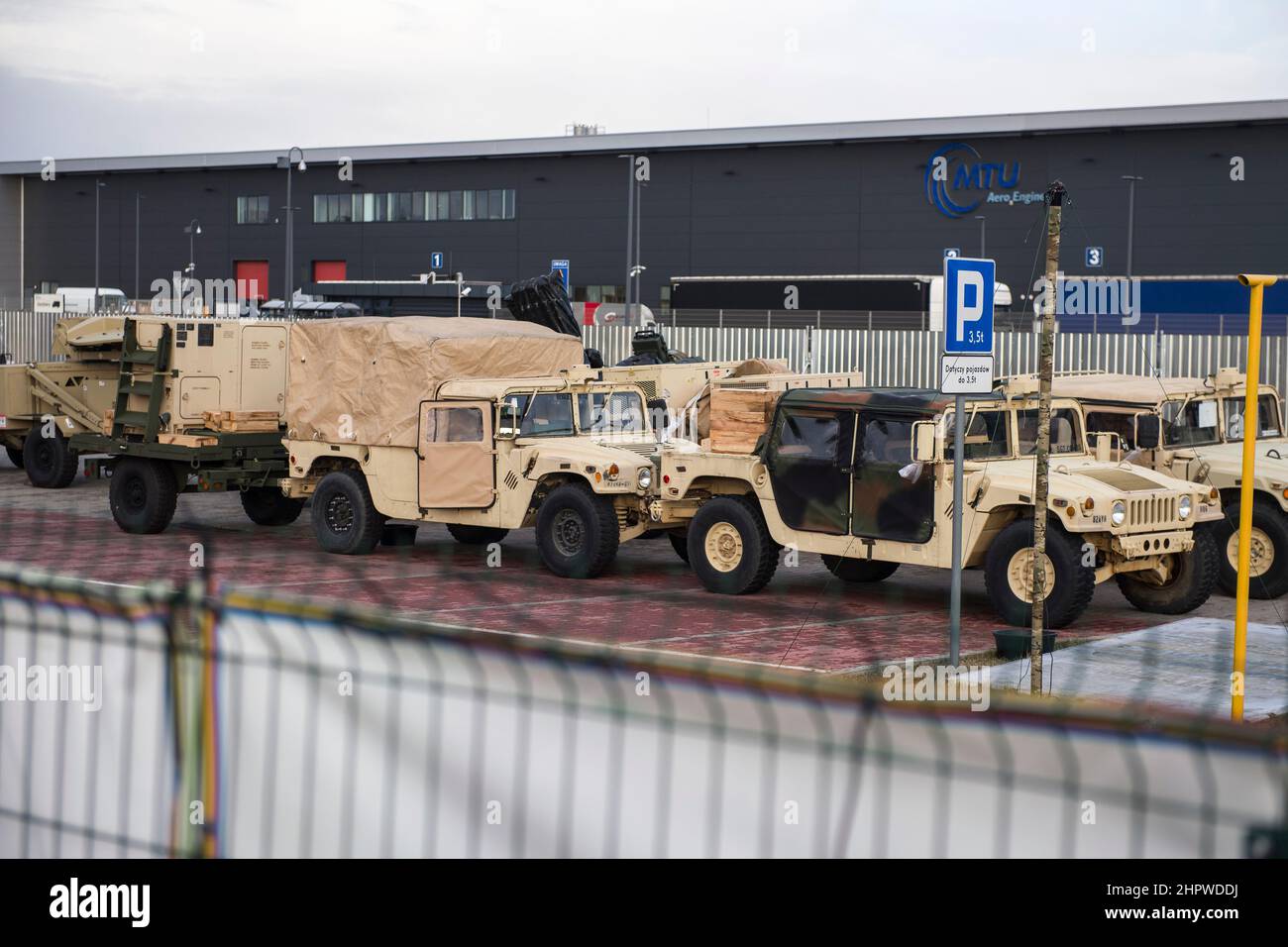 US Army Humvees are seen in queue at the military base in Jasionka ...