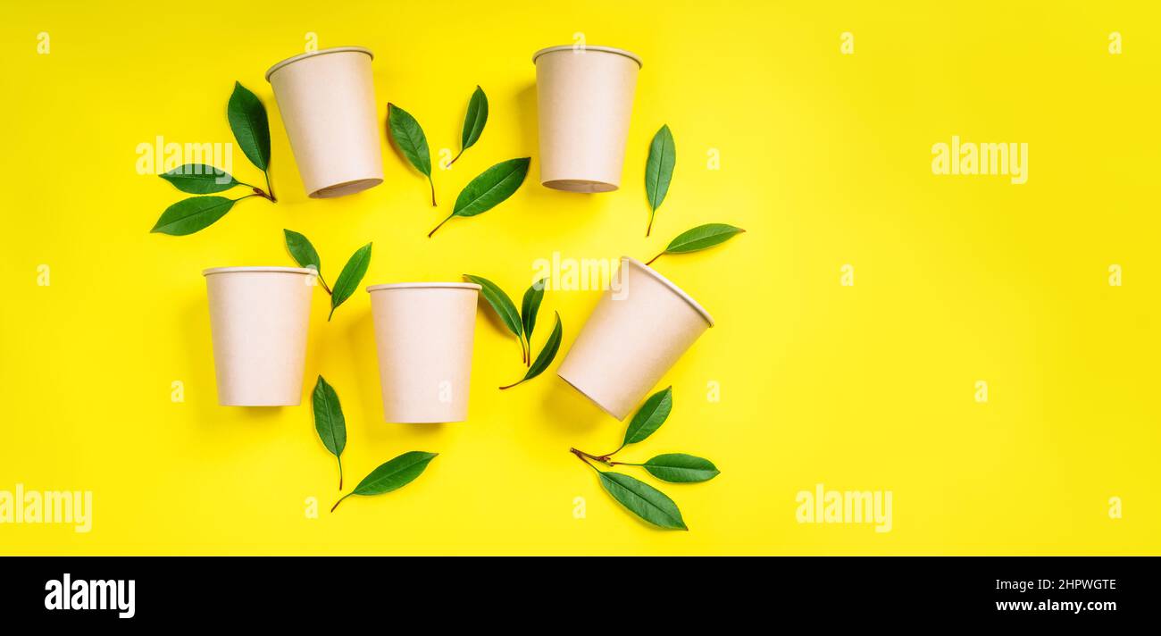 Banner, poster of Recycled paper cups. Zero waste concept.Disposable ...