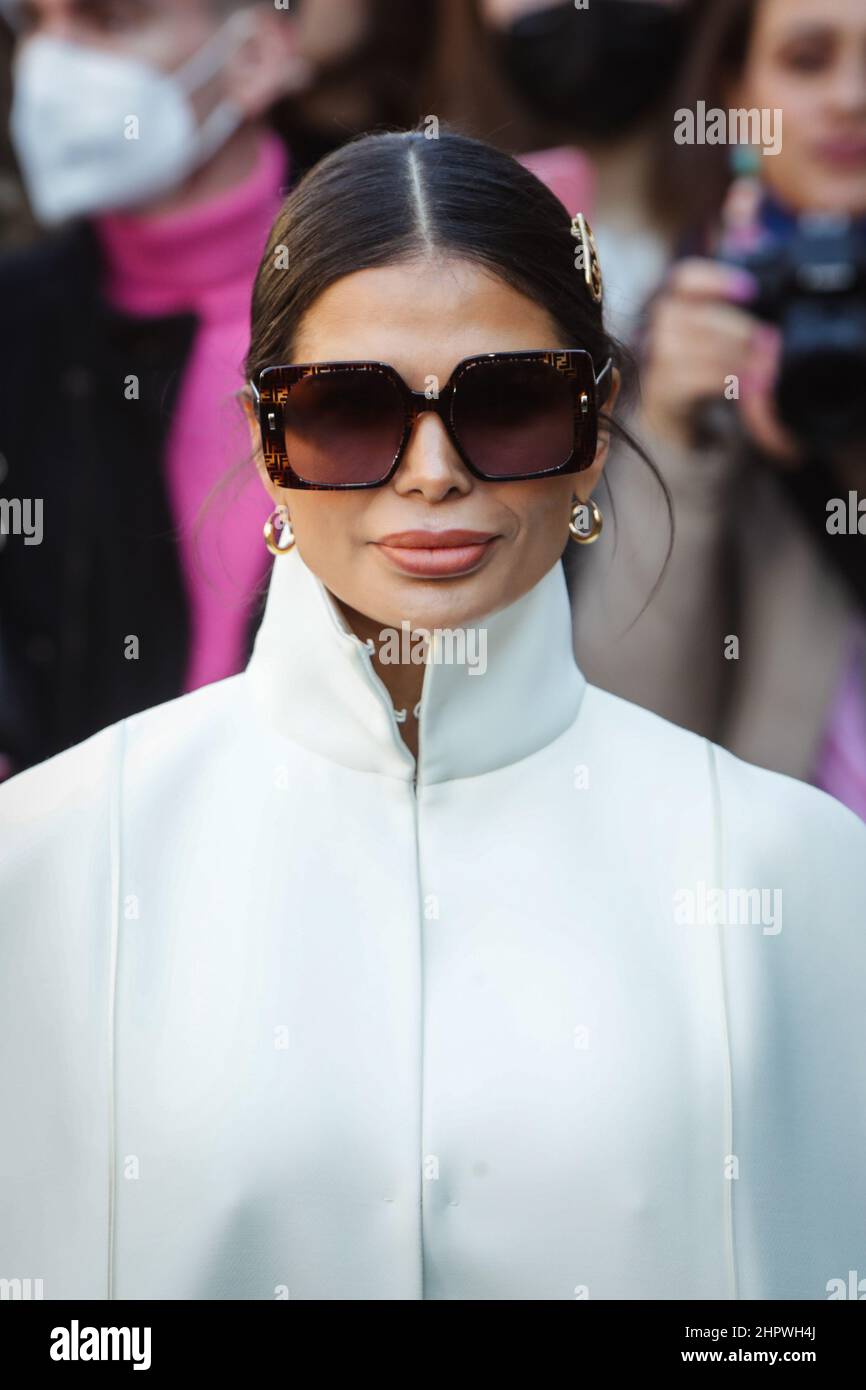 Milan, Italy. February 23, 2022, Victoria Barbara arriving at Fendi fashion  show during the Milan Fashion Week Fall/Winter 2022/2023 on February 23,  2022 in Milan, Italy. (Photo by Mairo Cinquetti/LiveMedia/Sipa USA Stock