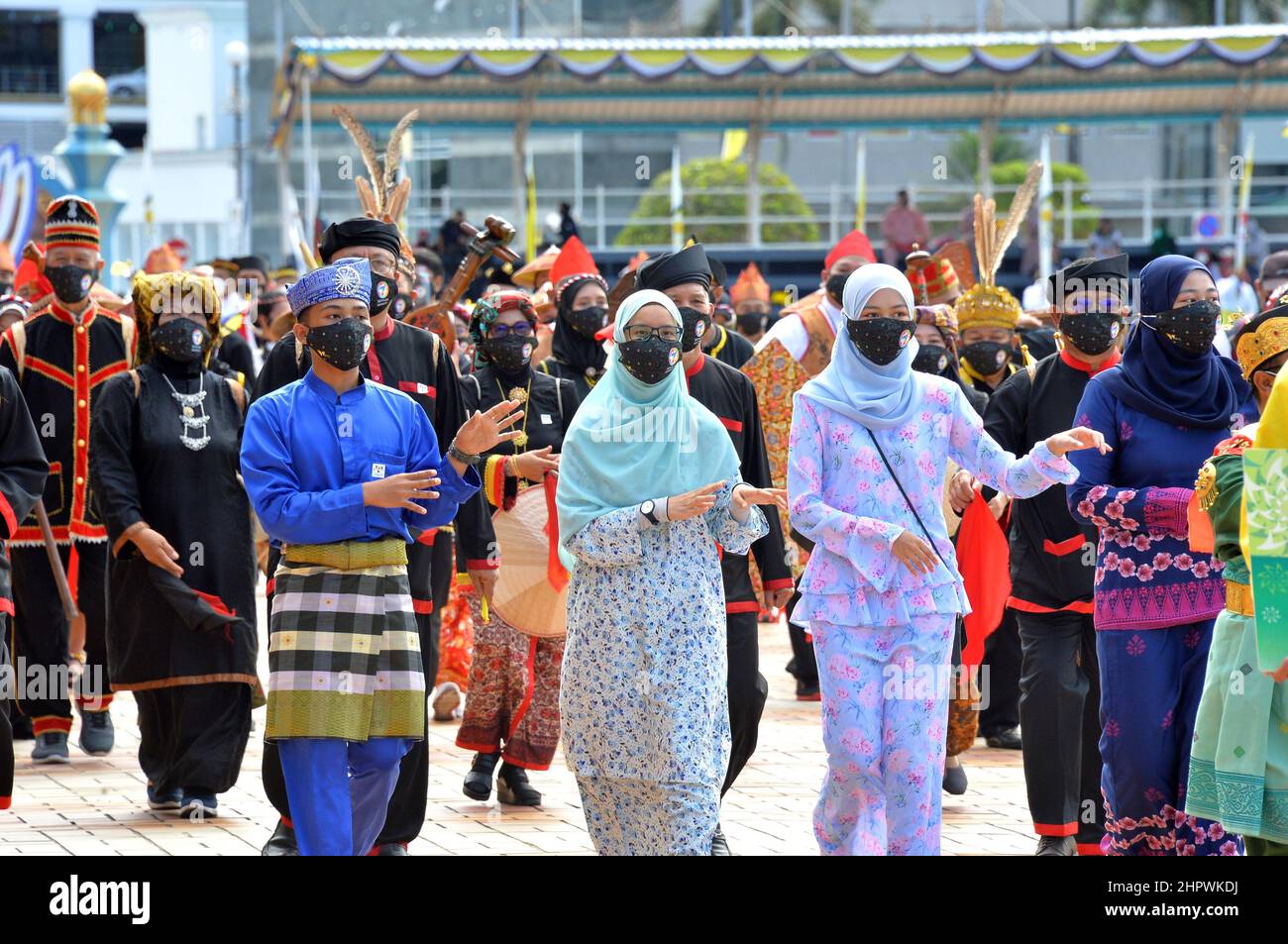 Bandar Seri Begawan, Brunei. 23rd Feb, 2022. People join a parade