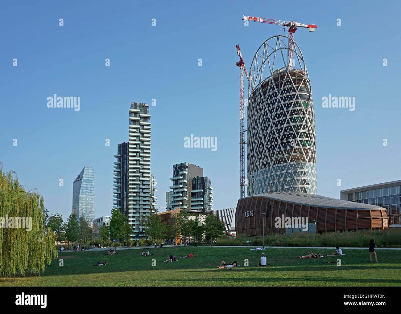 Nido Verticale high-rise, Vertical Nest under construction, IBM Studios, Torre Solaria, Torre Diamantone, Porta Nuova, Milan, Lombardy, Italy Stock Photo