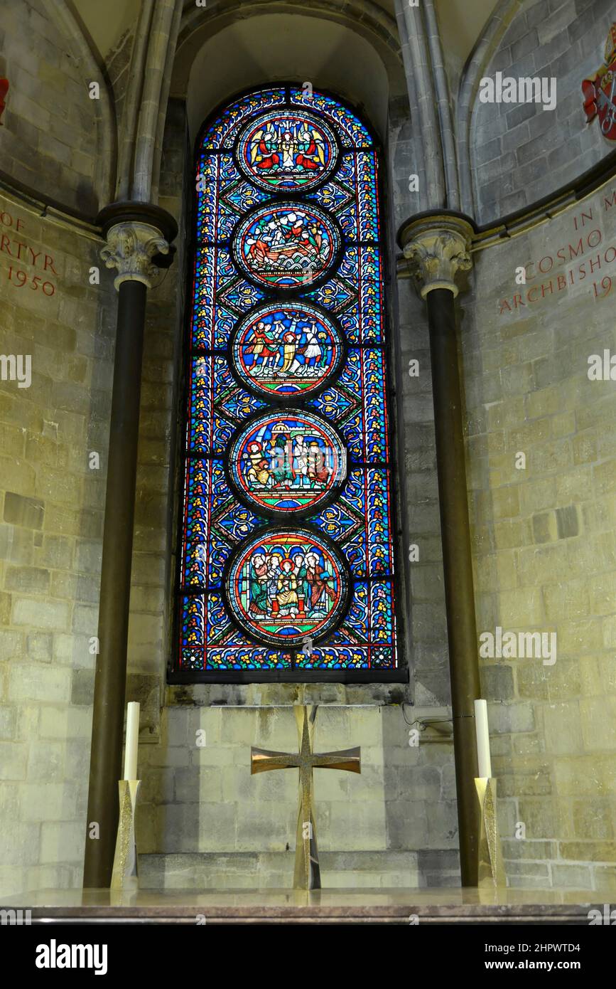Medieval stained glass window, Canterbury Cathedral, Canterbury, Kent