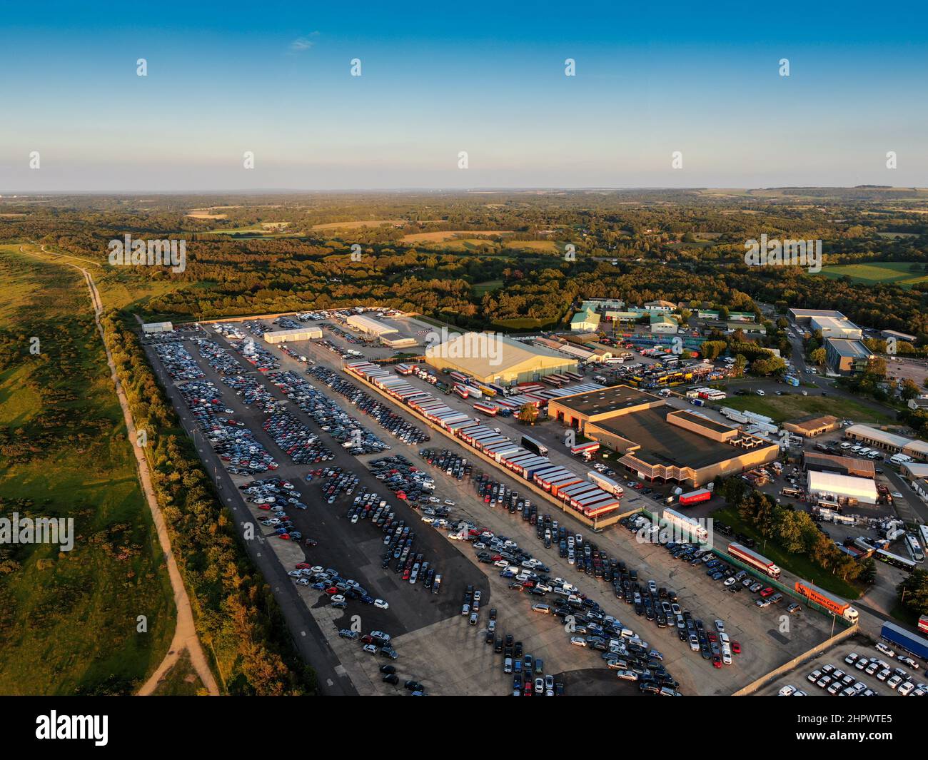Aerial shot of car storage at RAF Greenham Common Stock Photo Alamy