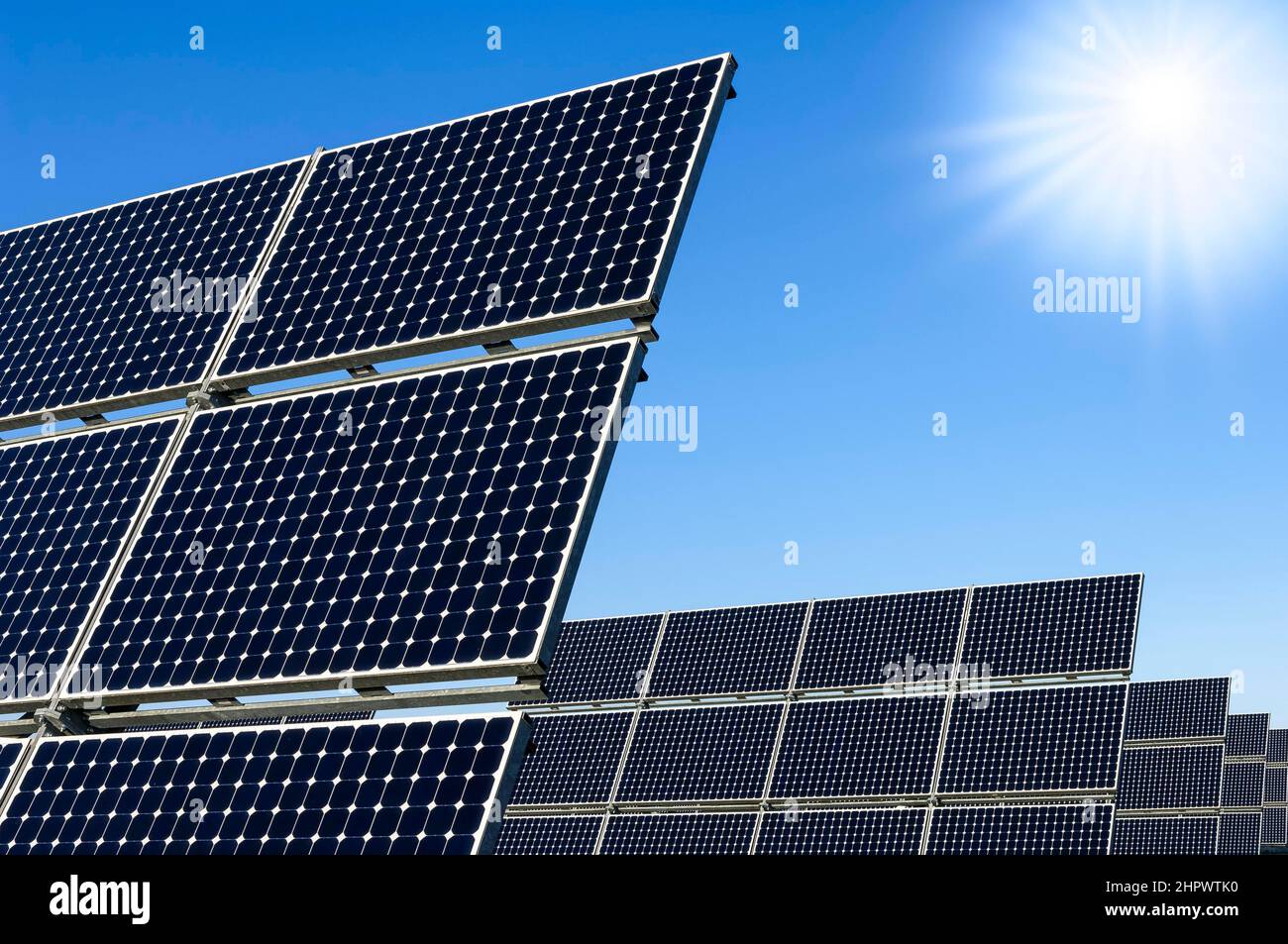 Solar park, outdoor photovoltaic system, solar modules, sun, energy ...
