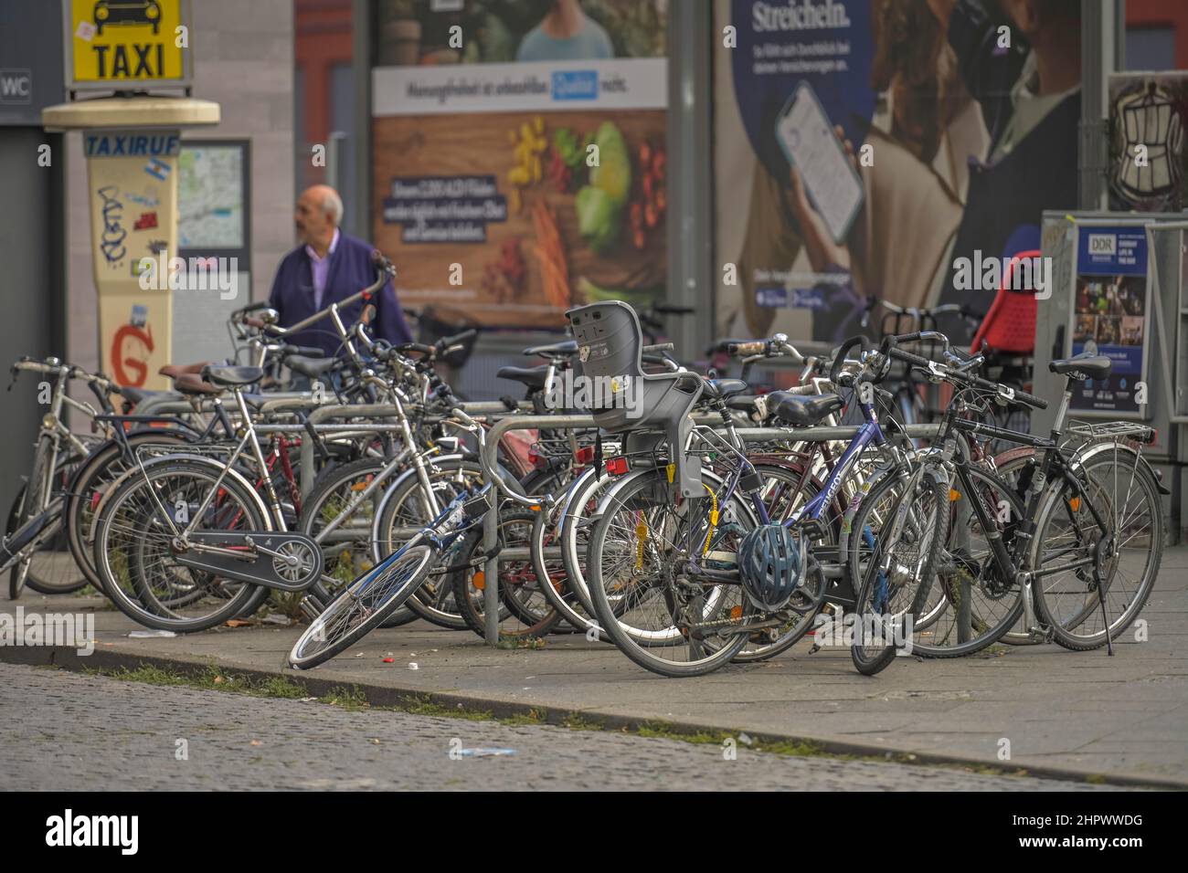 Bicycle parking, Hermannstrasse, Neukoelln, Berlin, Germany Stock Photo