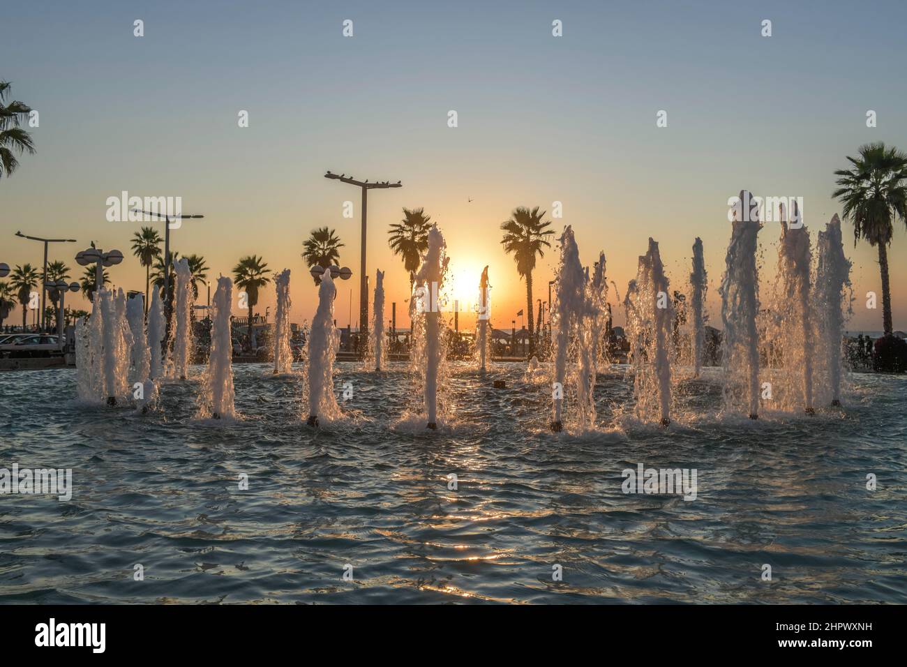 Fountain at Ha Knesset Square, Allenby Street, Tel Aviv, Israel Stock Photo
