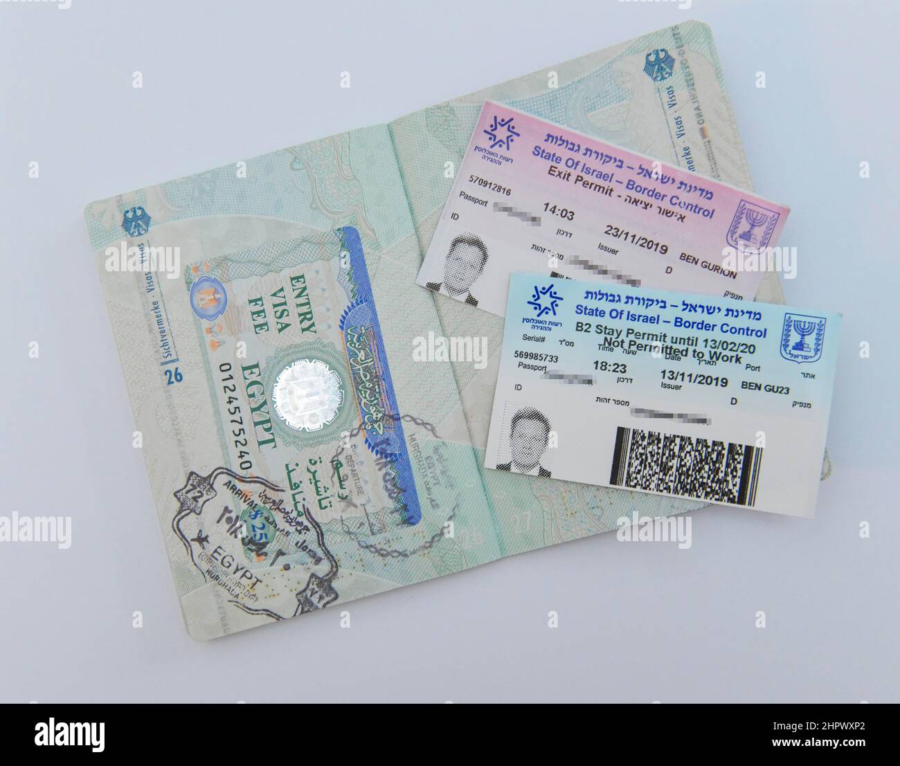 German passport with visa for Israel Stock Photo