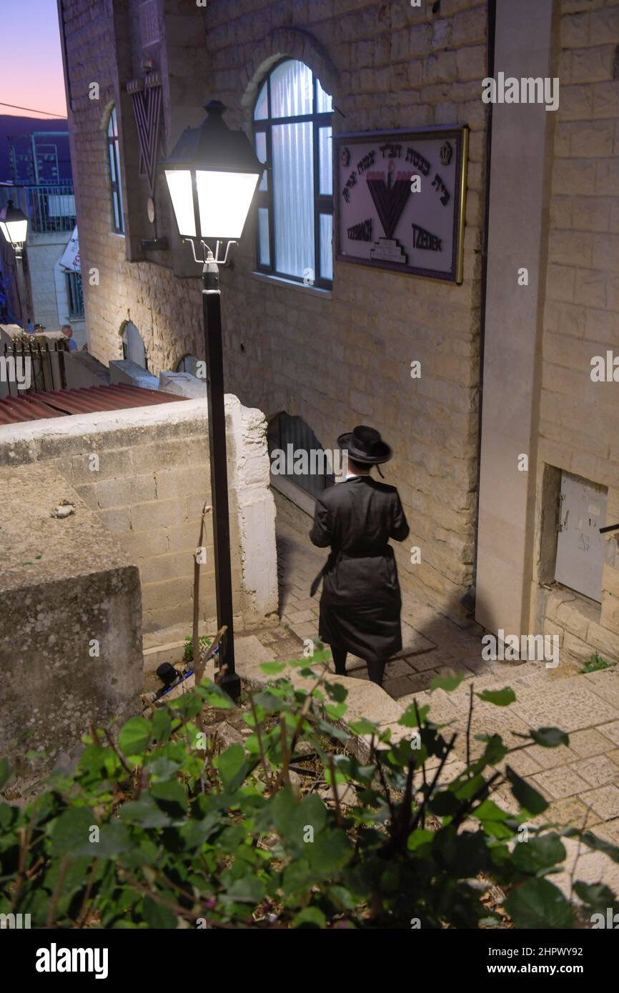 Passer-by, Orthodox Jew, Old City Alley, Safed, Israel Stock Photo