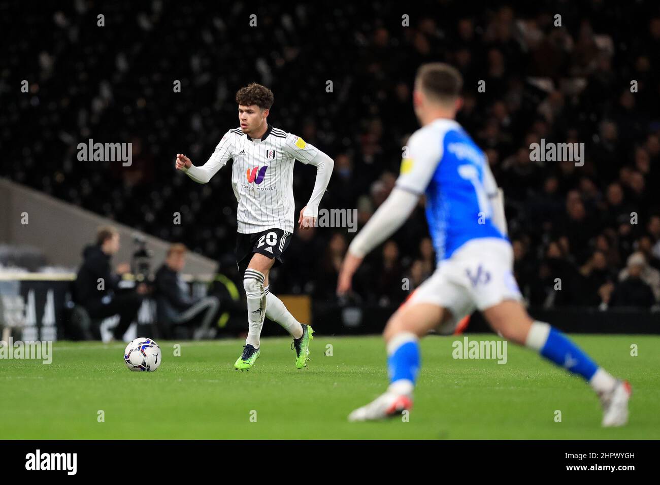 London, UK. 23rd Feb, 2022. Neco Williams of Fulham on the ball during the EFL Sky Bet Championship match between Fulham and Peterborough United at Craven Cottage, London, England on 23 February 2022. Photo by Carlton Myrie. Editorial use only, license required for commercial use. No use in betting, games or a single club/league/player publications. Credit: UK Sports Pics Ltd/Alamy Live News Stock Photo