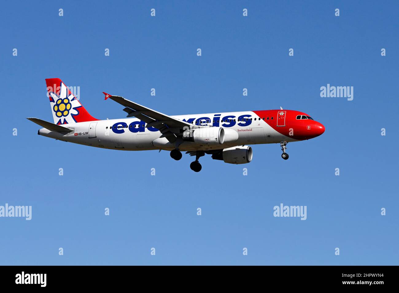 Aircraft Edelweiss Air, HB-IJW, Airbus A320-200 Stock Photo