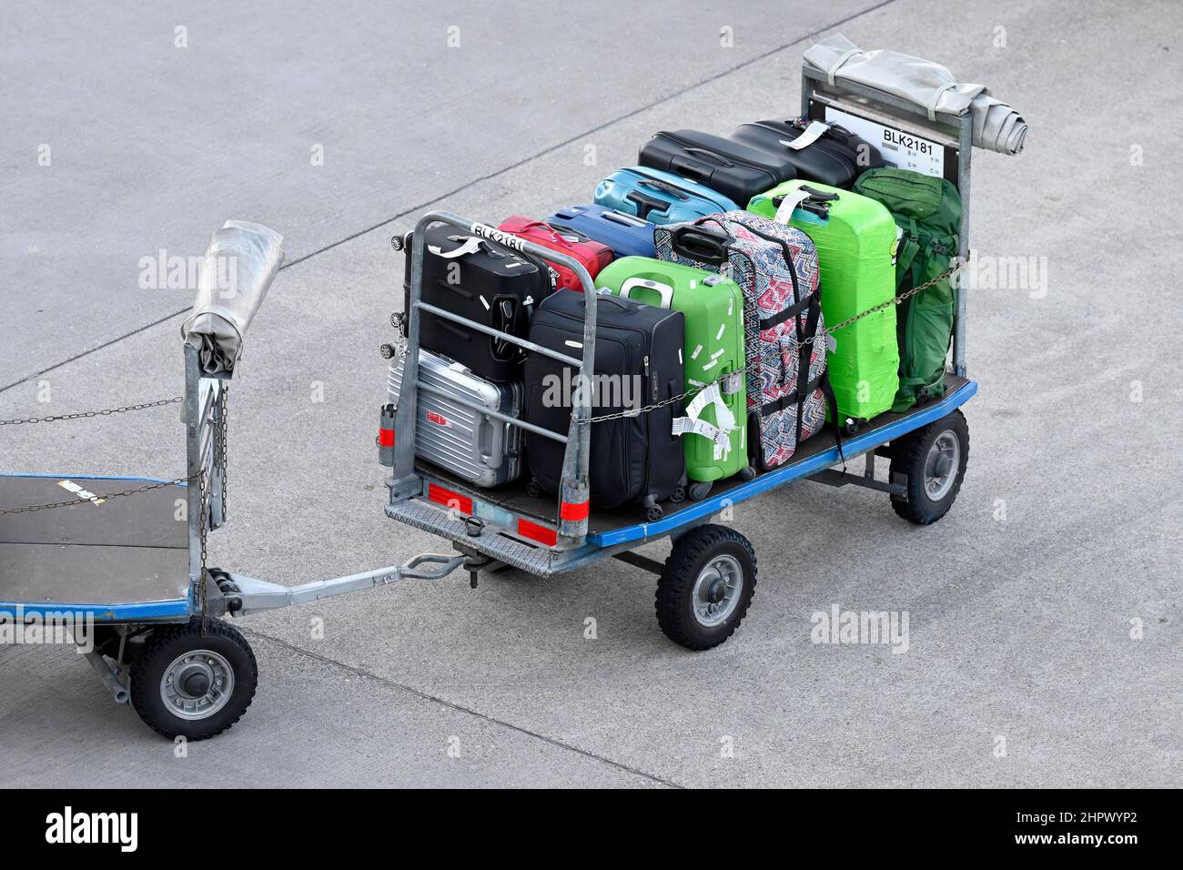 Baggage trolley with suitcase, baggage transport, Zurich Kloten Airport