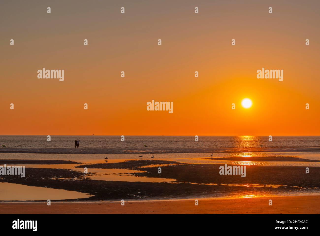 Sunset by the sea, St. -Peter-Ording, North Sea, Schleswig-Holstein, Germany Stock Photo
